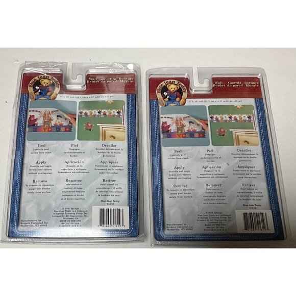 Blue Jean Teddy Daisy Kingdom Wallborder 5 x 15' Roll Lot Of 2 - Picture 2 of 2